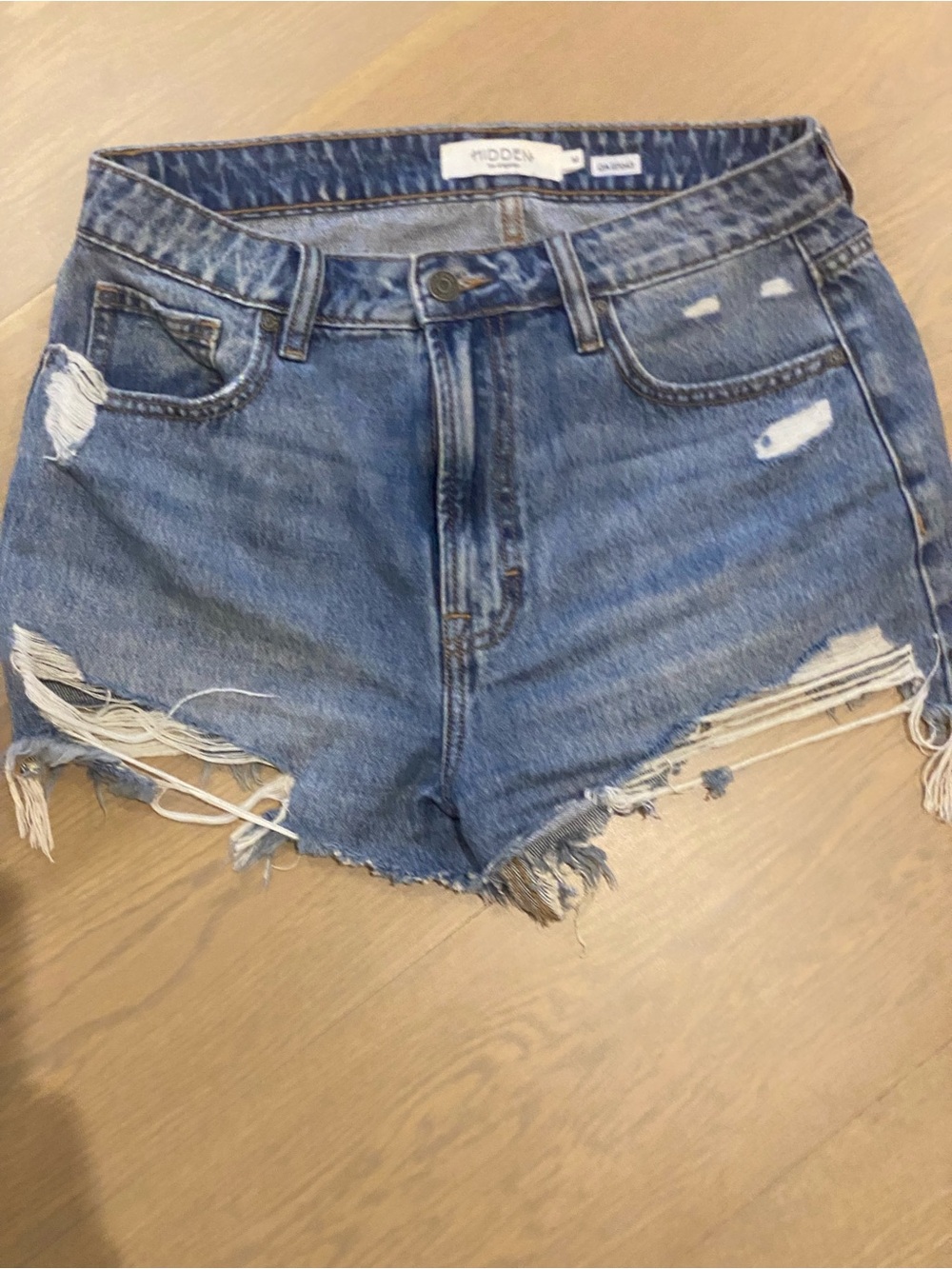 Hidden Los Angelos Denim Women’s Distressed Blue High-Rise Jean Shorts